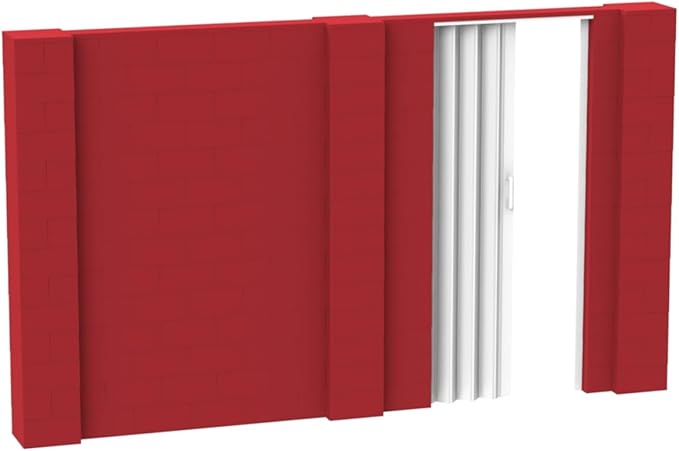 EverBlock 12’ x 7’ Wall Kit with Accordion Door | 3’ x 7’ Doorway | Modular Building Blocks | Wall Display System | Room Divider & Partition | Easy to Connect & Reuse | Indoor & Outdoor Use | Red