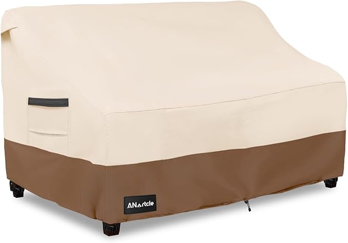 2-Seater Patio Loveseat Cover,60W x 34D x 30H Inches Outdoor Couch Cover,100% Waterproof Heavy Duty Patio Sofa Covers,Patio Furniture Covers,Beige&Brown