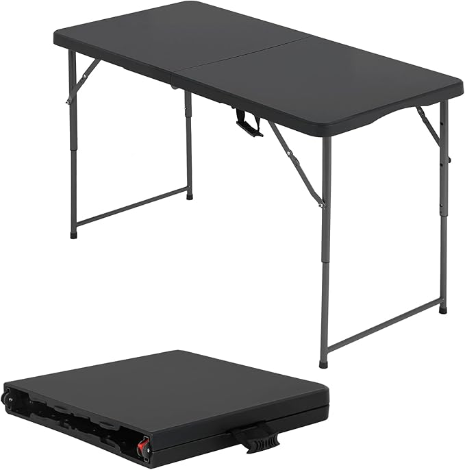 BestOffice 4 FT Picnic Table Folding Table Camping Plastic Table Fold Up Table Lock for Party Event, Black