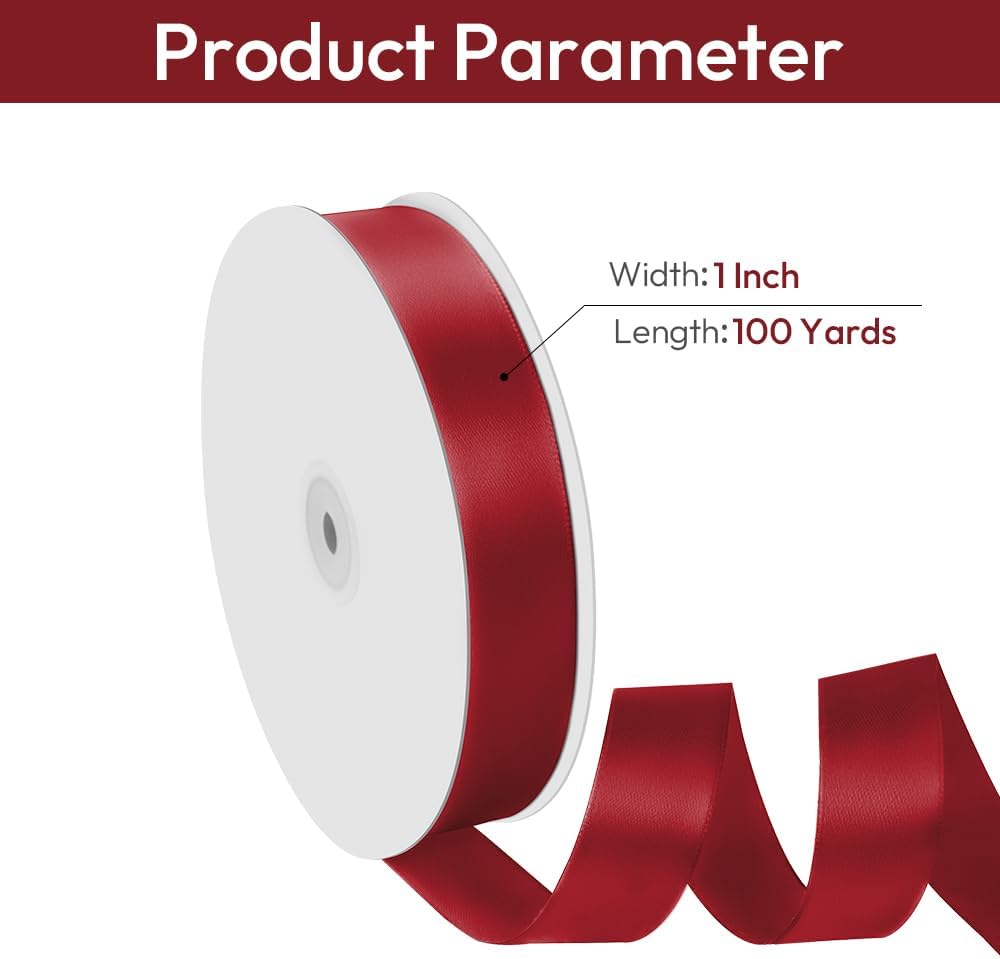 1" Width x 100 Yards Satin Ribbon, Scarlet Ribbon Perfect for DIY Craft, Bows, Gift Wrapping, Flower Bouquet, Valentine's Day, Christmas and Party Decoration