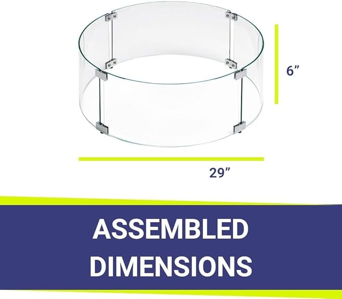 American Fire Products | Tempered Glass Flame Guard for 25” Round Drop-in Fire Pit Pans | Outdoor Wind Guard with Aluminum Fire-Resistant Brackets & Non-Slip Feet | 29-inch x 6-inch