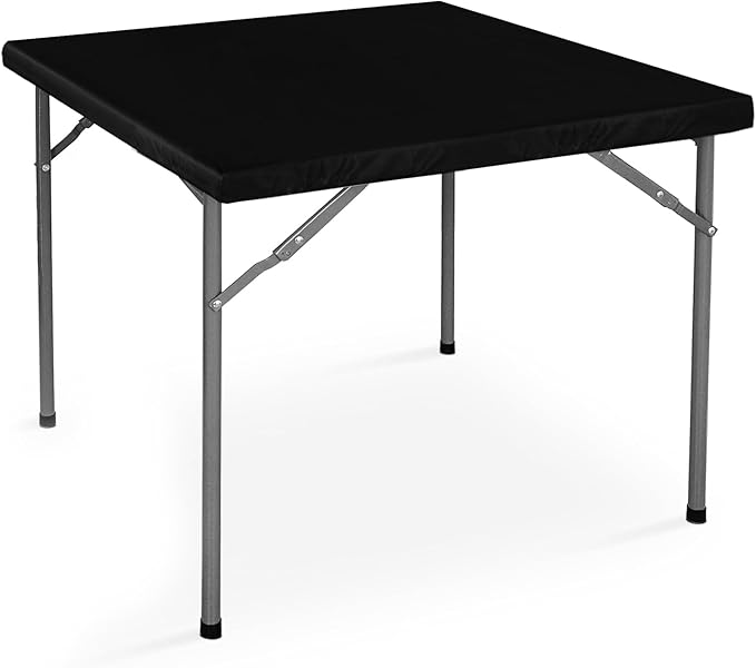 LUSHVIDA Vinyl Card Tablecloth with Flannel Backing 24x24 inch - Waterproof Plastic Picnic Table Cover for Small Square Folding Table Cloth with Elastic Corners, Black