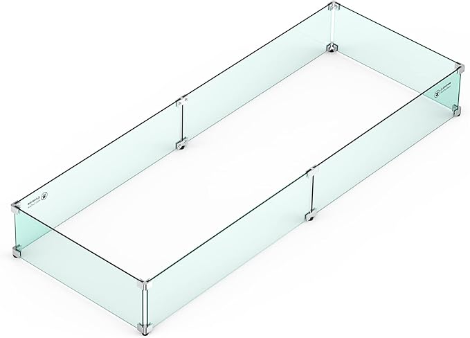 Skyflame Fire Pit Wind Guard, 53.5" x 19.5" x 6" Clear Tempered Glass Flame Guard Set with Hard Aluminum Corner Brackets and Rubber Feet, Fits for 48-inch Rectangular Fire Pit Burner Pan