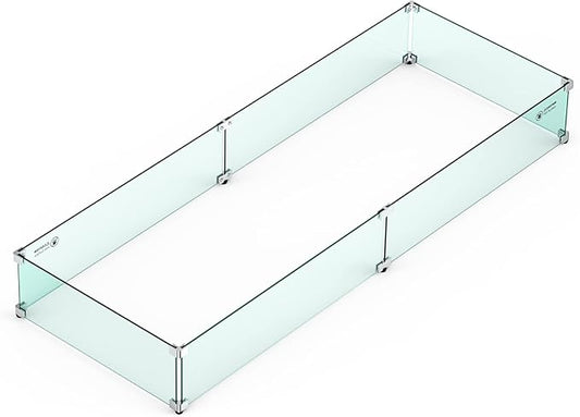Skyflame Fire Pit Wind Guard, 53.5" x 19.5" x 6" Clear Tempered Glass Flame Guard Set with Hard Aluminum Corner Brackets and Rubber Feet, Fits for 48-inch Rectangular Fire Pit Burner Pan
