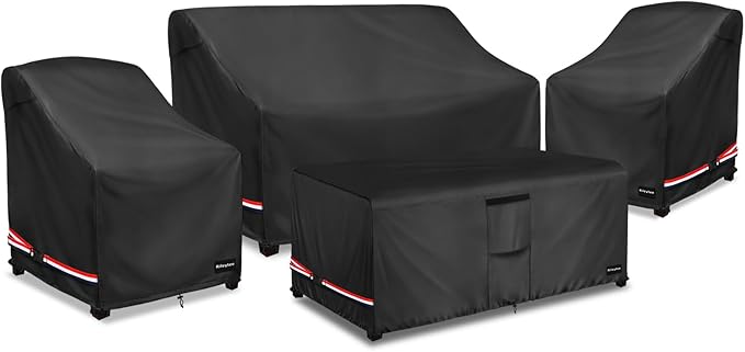 Rileytee Patio Furniture Set Covers, 4 Pcs 600D Heavy Duty 100% Waterproof Outdoor Furniture Cover, Fit Patio Loveseat, Chair and Coffee Table (Black)