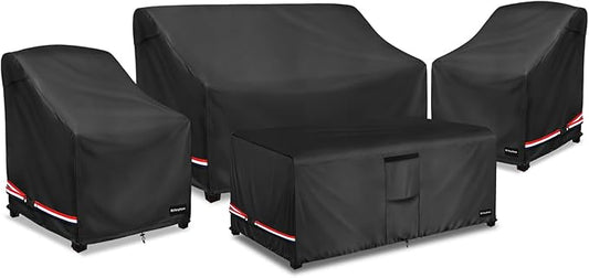 Rileytee Patio Furniture Set Covers, 4 Pcs 600D Heavy Duty 100% Waterproof Outdoor Furniture Cover, Fit Patio Loveseat, Chair and Coffee Table. Black
