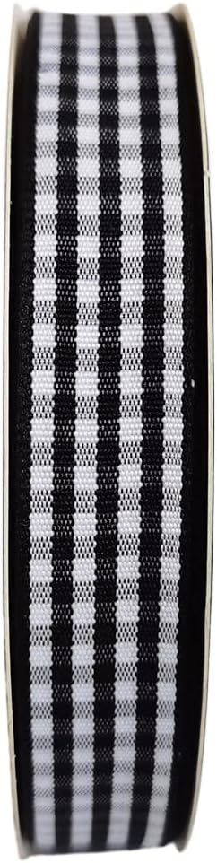 Black and White Wovon Edge Gingham Ribbon 25 Yard Each Roll 100% Polyester (5/8", Black)