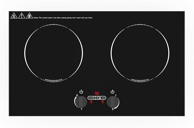 VBGK Induction Cooktop,110V 4000W Countertop burners with Knob Control,9 Power Levels, Kids Lock & Timer,LED touch control,Overheat Protection Electric stove,2 burner induction cooktop