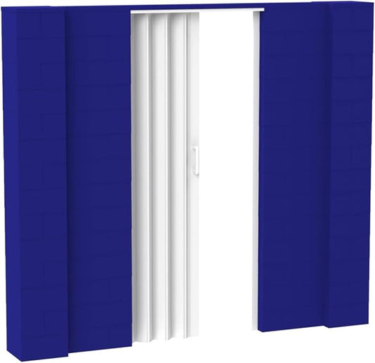 EverBlock 8’ x 7’ Wall Kit with Accordion Door | 3’ x 7’ Doorway | Modular Building Blocks | Wall Display System | Room Divider & Partition | Easy to Connect & Reuse | Indoor & Outdoor Use | Blue