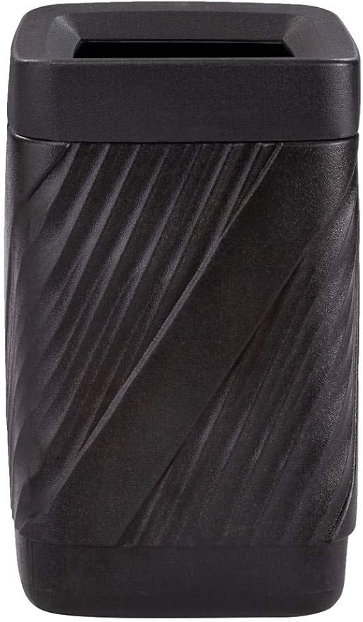 Safco 9372BL Twist Indoor Outdoor Open Top Plastic Trash Can, 32-Gallons, Touch-Free Disposal, Weather-Resistant, Ideal for Busy Environments, Black, 18.875"D x 18.875"W x 30"H