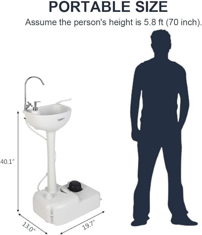 VINGLI Upgraded Portable Sink| Rolling Hand Wash Basin Stand with Towel Holder & Soap Dispenser & Wheels, Perfect for Garden/Camping/Outdoor Events/Gatherings/Worksite/RV/Indoor