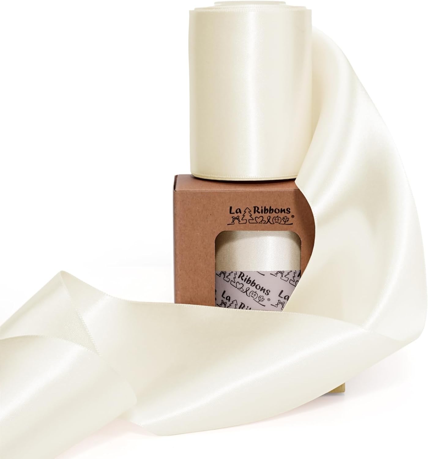 LaRibbons Ivory Satin Ribbon 3 Inch 10 Yards Double Faced Luxury White Cream Silk Ribbon for Gift Wrapping Flower Bouquets Bow Christmas Wedding Party Decoration