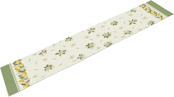 Lemon Spring Table Runner, Farmhouse Rustic Summer Flower Leaves Table Cover for Home Kitchen Dining Room Table, 13x60inch