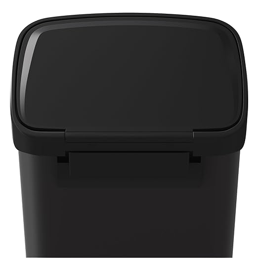 Garvee 13 gal / 50 L Metal Trash Can with Lid, Large Garbage Can for Kitchen, Rustproof Step-on Kitchen Metal Trash Bin with Liner Rim, Rear Handle, Soft Close Plastic Lid, Black