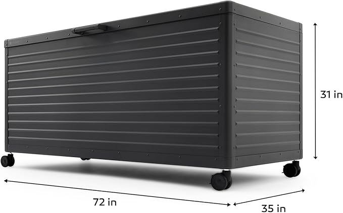 MIRADOR 281 Gallon Outdoor Storage Box Waterproof, Metal Deck Box with wheels for Patio Furniture, Garden Tools, Outdoor Cushion, Charcoal