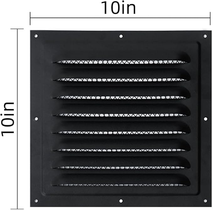 2pcs Attic Vent Soffit Vent Aluminum Wall Vent Metal Shed Vent Square Vent Louver Vent Grille with Built-in Insect Screen for Exterior Door House Attic Garage Ceiling (Black 10" x 10"-2 Pack)