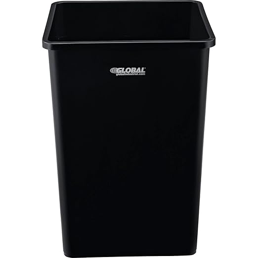 Global Industrial Square Plastic Garbage Can, 35 Gallon Capacity, Indoor/Outdoor Rated, 19-1/2"W x 19-1/2"D x 27-4/5"H, Utility Trash Can, No Lid, Black