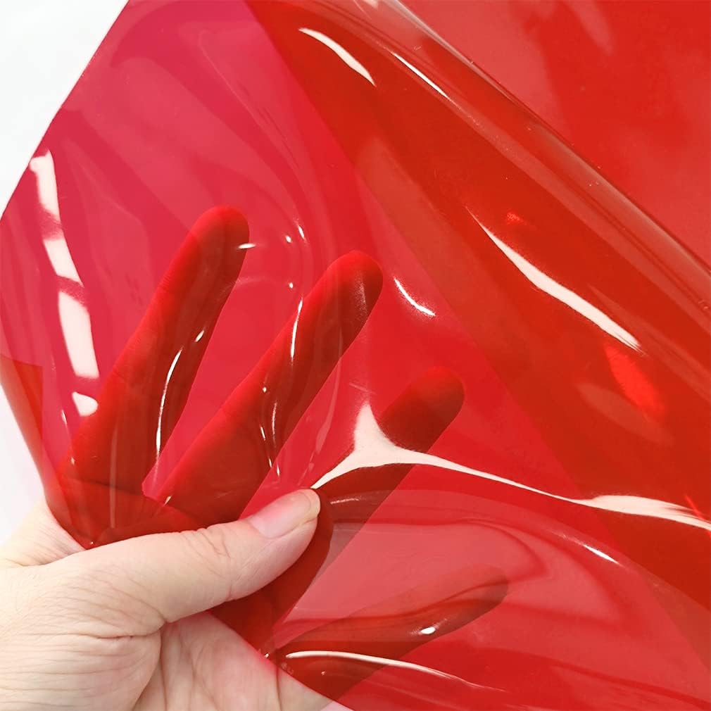 HYANG Red Transparent PVC Super Clear Holographic Vinyl Faux Leather Sheets 1 Roll 12'' x 47'' (30cm x 120cm) for DIY Bows Earrings Bags DIY Crafts Making (HY-101)