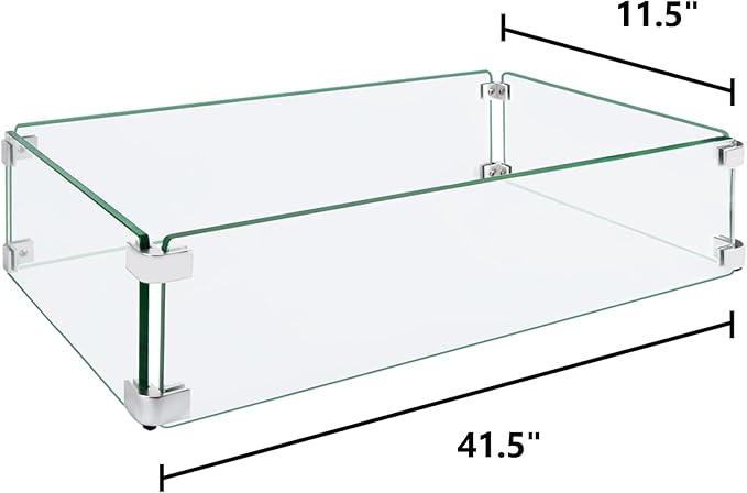 Fire Pit Wind Guard, 41.5 Square Fire Pit Glass Wind Guard, Made of Clear Tempered Glass, Set with Assembly Instructions, Free Screwdriver, Easy to Install