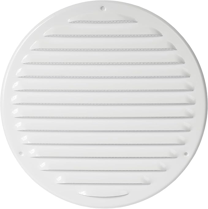 Repa Market 8 Inch (Opening Dimensions) Round Air Vent Cover/White Galvanized Steel Louvered Grill Cover with Mesh Screen/Wall or Ceiling Vent/HVAC Register for DIY Home Improvement