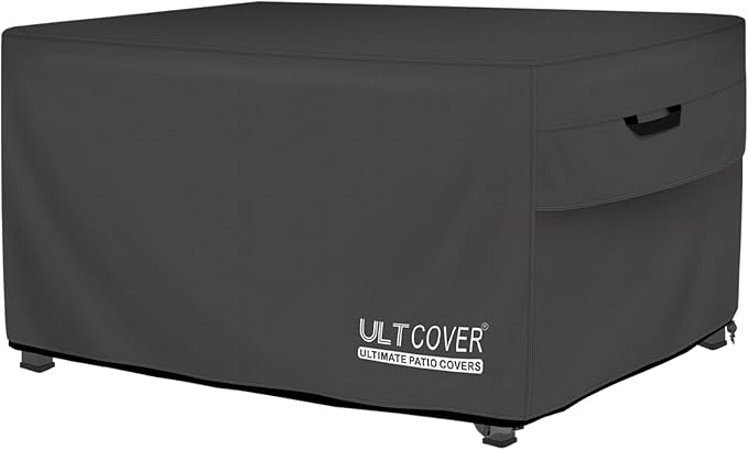 ULTCOVER Rectangular Gas Fire Pit Table Cover 45x24 inch Waterproof Heavy Duty Firepit Cover, Black
