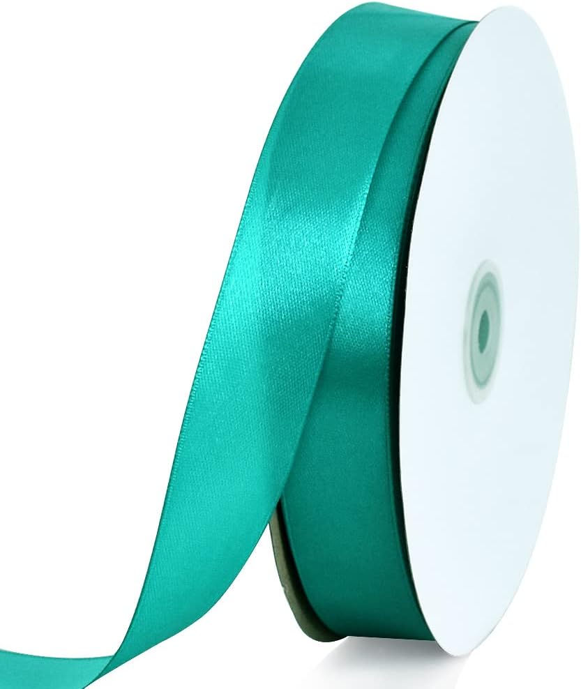 TONIFUL 1 Inch x 100yds Aqua Teal Blue Satin Ribbon, Thin Solid Color Satin Ribbon for Gift Wrapping, Crafts, Hair Bows Making, Wedding Party Decoration, Invitation Cards, Floral Bouquets