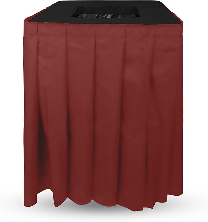 Square Black Trash Can Topper Cover With Solid Pleated Skirt | Designed to Fit 32-35 Gallon Trash Cans | Elegant Party Supplies for Weddings, Banquets, Birthday Parties & More (Black Top Maroon Skirt)