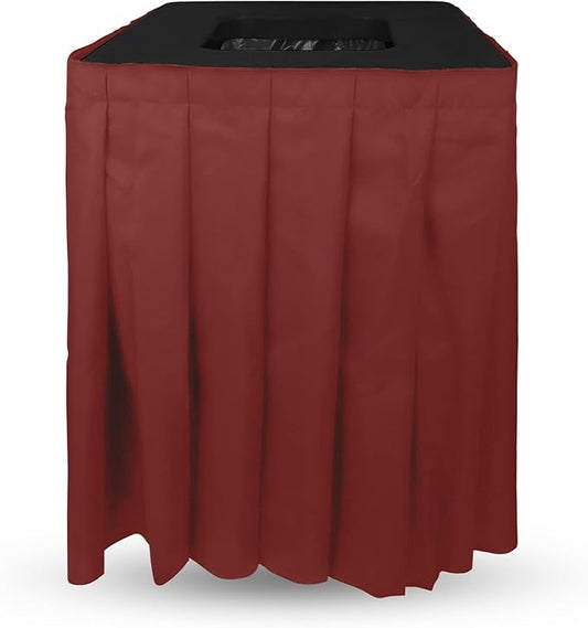 Square Black Trash Can Topper Cover With Solid Pleated Skirt | Designed to Fit 32-35 Gallon Trash Cans | Elegant Party Supplies for Weddings, Banquets, Birthday Parties & More (Black Top Maroon Skirt)