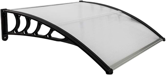 Simply-Me 40" x 40" Door Window Awning Polycarbonate Cover Front Door Outdoor Patio Awning Canopy UV Rain Snow Protection Hollow Sheet (Silver & Black Bracket)