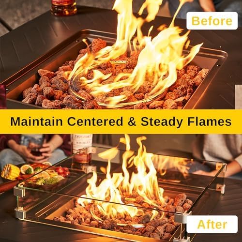 East Oak Glass Wind Guard for 28''&32'' Propane Fire Pit Table, Clear Tempered Wind Guard for Gas Firepit, Thick Rectangle Glass Panel with Aluminum Corner Brackets & Rubber Feet, 20 x 20 x 4 Inch