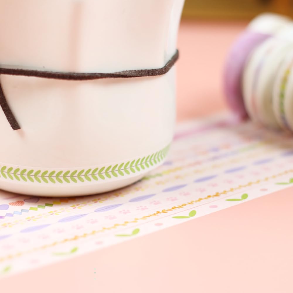 15 Rolls Slim Washi Tape Set, Leaves, Floral, Aesthetic Strips, Cute Pink Dog Paws, 0.3" (8mm) Wide, Long Nature Decorative Tape for DIY Crafts, Junk Journaling, Planners, Gift Wrapping Masking Tape