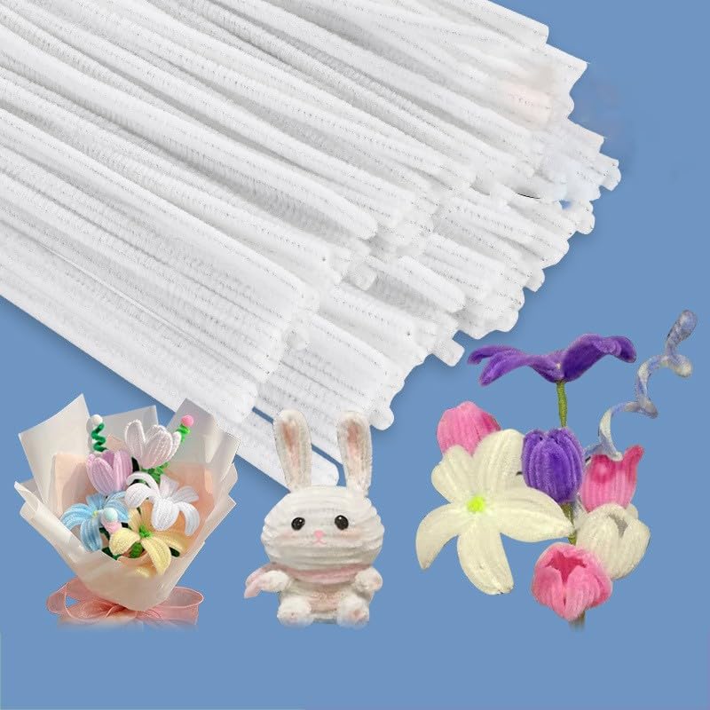100 Pieces Pipe Cleaners Chenille Stem, Solid White Color Pipe Cleaners Set for Pipe Cleaners DIY Arts Crafts Decorations, Chenille Stems Pipe Cleaners (White)