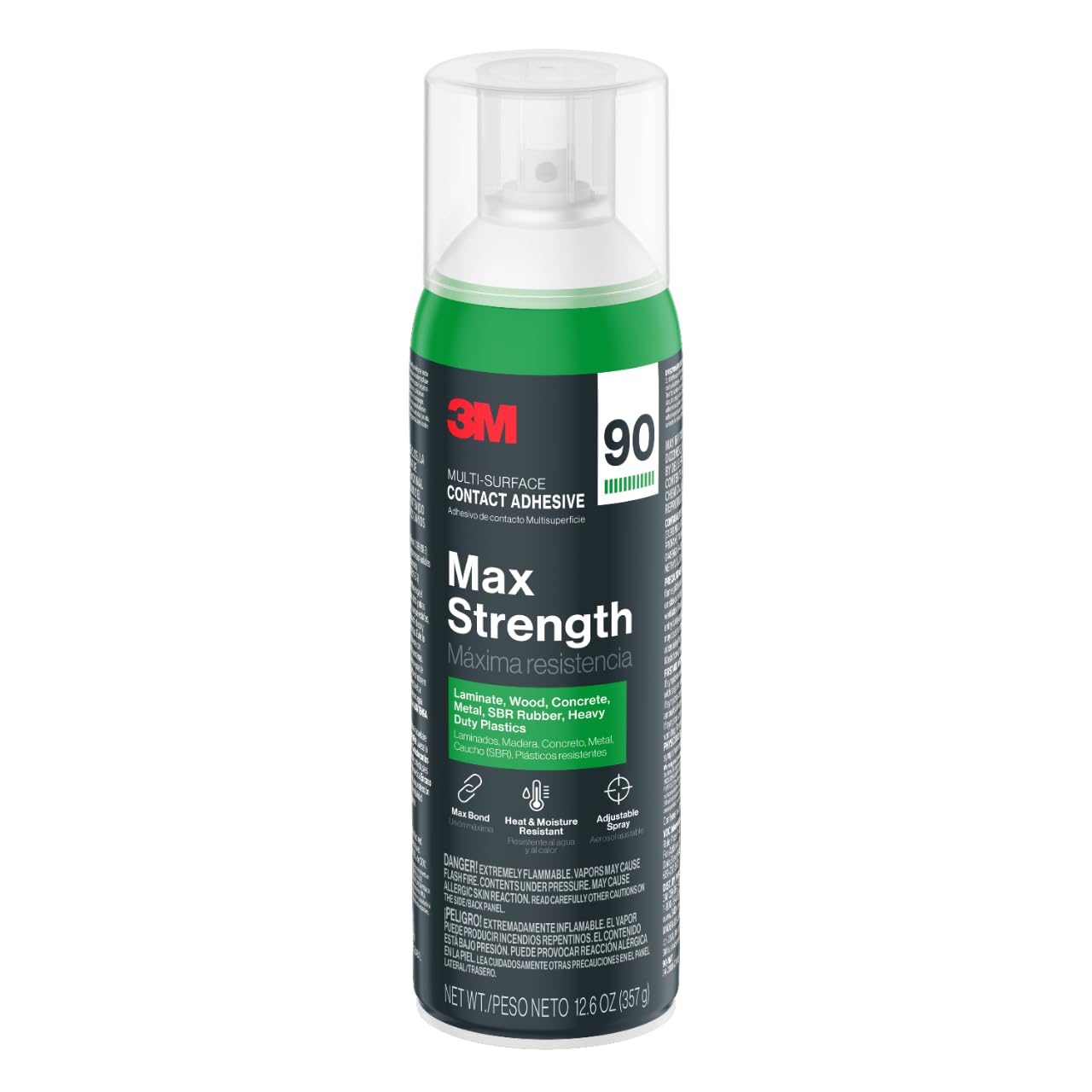 3M Max Strength 90 Multi-Surface Contact Adhesive, 12.6 oz., Low VOC, Max Bond, Heat & Water Resistant, Adjstable Spray for Metal, Wood, Plastics, Laminates, and Concrete (99-NAT)