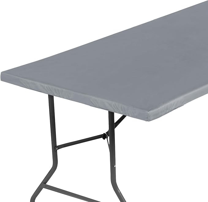 LUSHVIDA 2 Packs Vinyl Card Tablecloth with Flannel Backing 34x34 inch - Waterproof Plastic Picnic Table Cover for Square Folding Table Cloth with Elastic Corners, Light Gray
