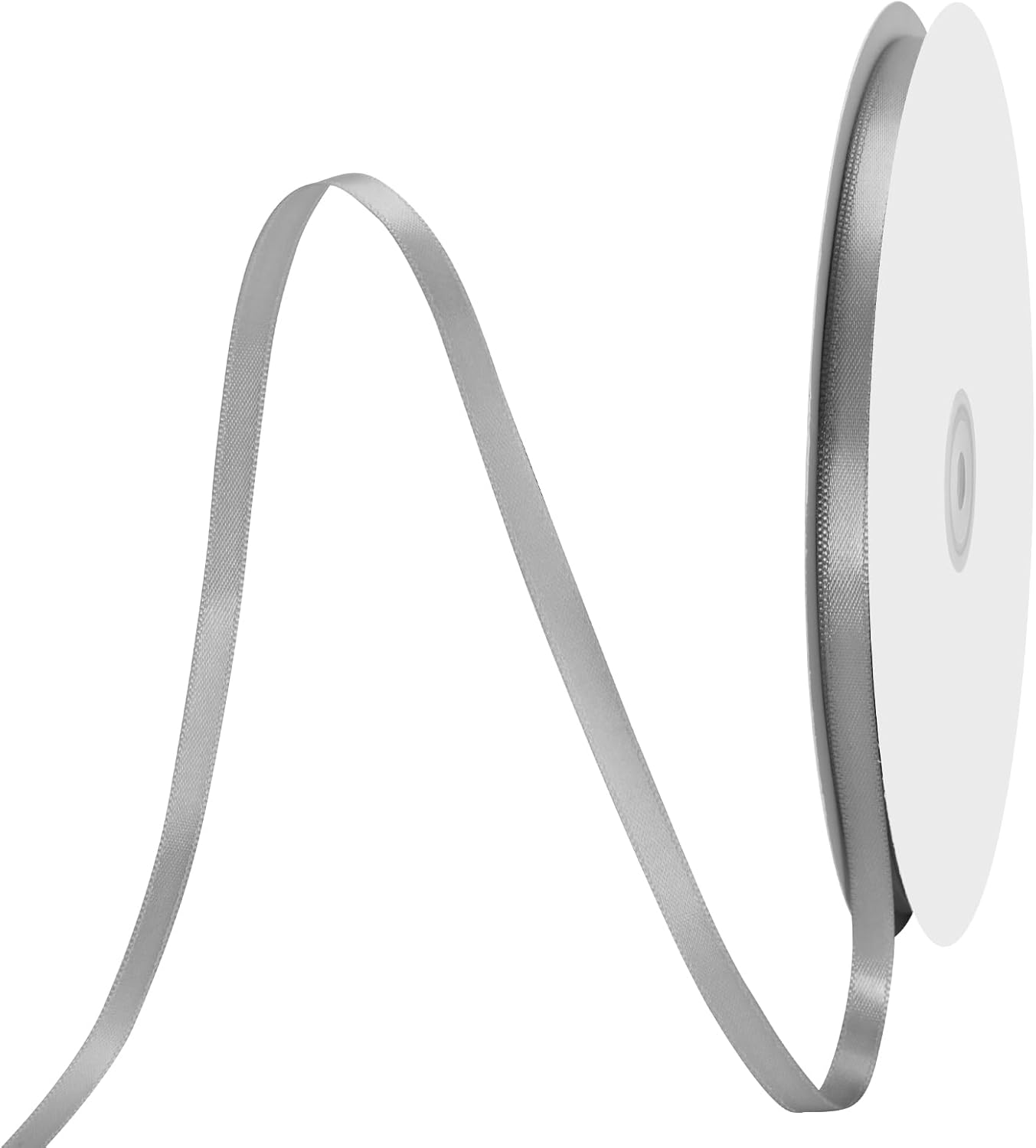 1/4" X 100 Yards Silver Satin Thin Ribbon Solid Color Double Faced Ribbons Perfect for Crafts Wedding Decor Bow Making Arts Sewing and More