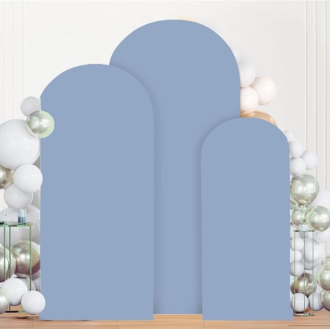 MODFUNS Dusty Blue Arch Cover Set of 3 Spandex Arch Stand Cover Wedding Backdorp Covers 4ft 5ft 6ft Fitted Arches Covers Double Sided Chiara Covers for Wedding Banquet Reception Baby Shower