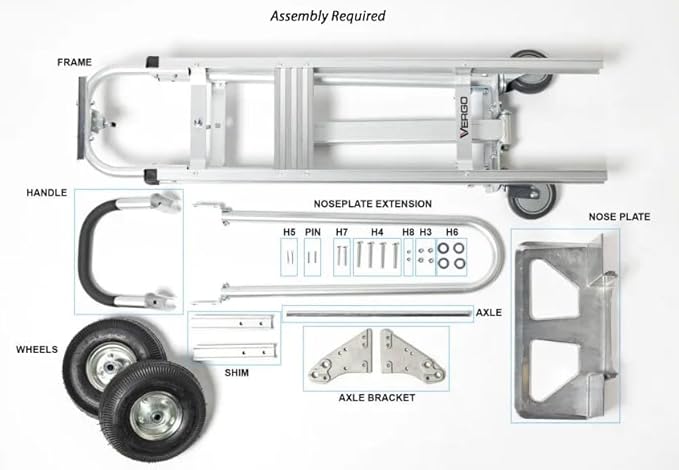 Vergo Industrial Convertible Hand Truck - AS7A2 Heavy Duty Aluminum 3 in 1 Dolly (750 lb Capacity) Lightweight Frame, Ergonomic Handle, Extendable Loop, Versatile Moving Dolly (3 Positions, 53" High)