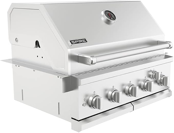 Spire Premium 5 Burner Built In Gas Grill Island Head, Stainless Steel 30 Inch Propane Grill with Rear Burner, 63,000 BTUs, 750 SQ In Racks, Dual Fuel Compatibility - 740-0788P