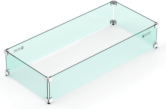 Skyflame 36" X 16" Rectangular Fire Pit Glass Wind Guard Replacement for Outdoor