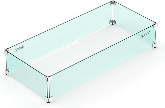 Skyflame 36" X 16" Rectangular Fire Pit Glass Wind Guard Replacement for Outdoor
