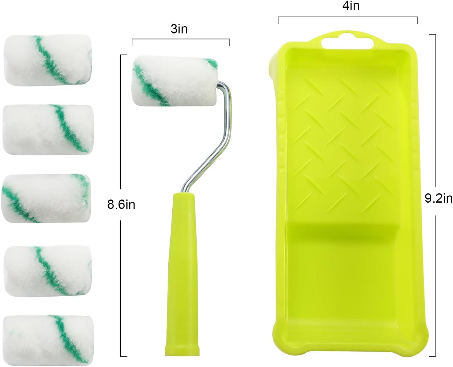 Paint Roller,High-Density Fabric Roller with Frame,Tray,Mini Paint Roller Refills, 2" Painting Supplies for Smaller DIY Stenciling Projects(Pack of 8)