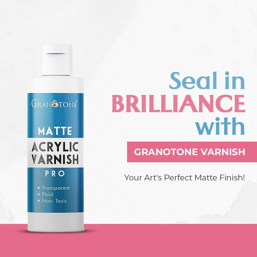 GRANOTONE Acrylic Artist's Varnish | Matte Finish | Non-Yellowing | Non-Toxic | Anti-Crazing Formula | for Pro Artists, Hobby Painters & Kids | Made in India | 100 ML (3.38 fl oz)