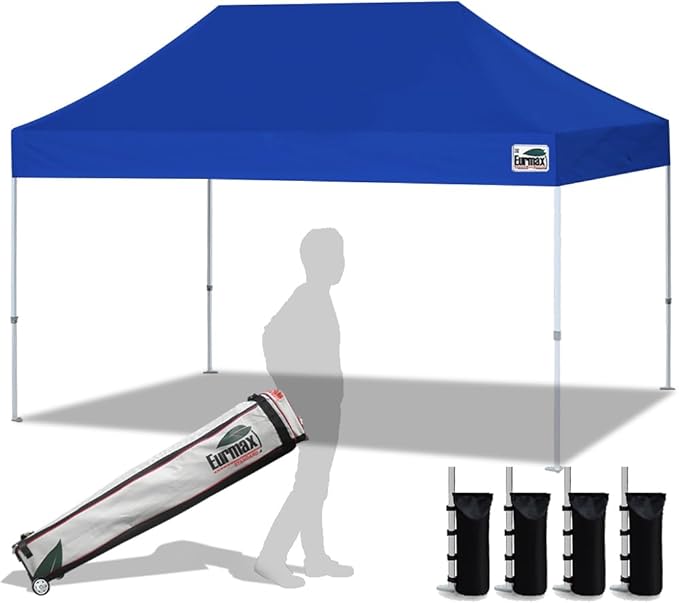 Eurmax USA 10'x15' Pop Up Canopy Tent Commercial Instant Canopies with Heavy Duty Roller Bag,Bonus 4 Sand Weights Bags (Blue)
