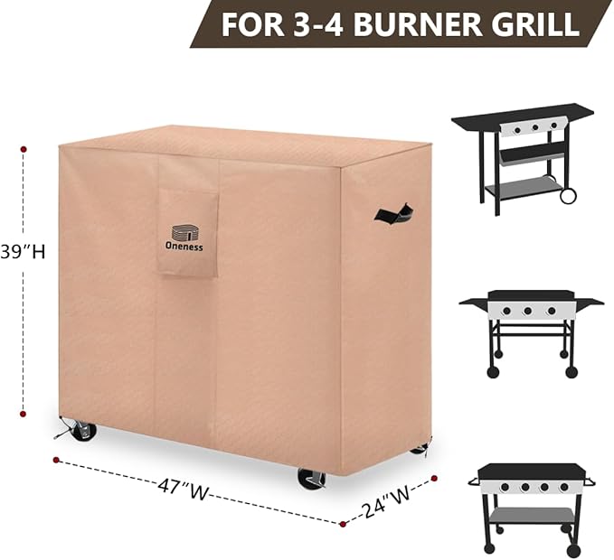 Oneness 47 Inch Heavy Duty Waterproof Grill Cover, UV Resistant Rip Resistant, Perfect for Outdoor BBQ Patio Use,2 Yar Fade Resistant