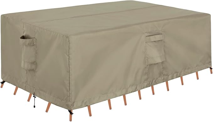 OutdoorLines Outdoor Waterproof Patio Table Furniture Set Covers - Rectangle Couch Sectional Cover Outside Weatherproof Patio Furniture Covering for Deck, Lawn and Backyard 90"L x 64"W x 28"H, Camel