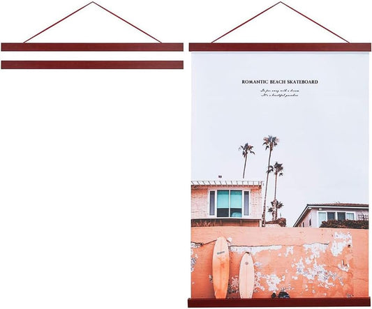 Artmag Magnetic Poster Hanger Frame, 40x27 40x30 40x60 Light Wood Wooden Magnet Canvas Artwork Print Poster Hangers Frames Hanging Kit (Mahogany, 40")