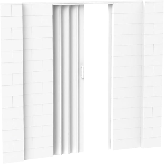 EverBlock 8’ x 7’ Wall Kit with Accordion Door | 3’ x 7’ Doorway | Modular Building Blocks | Wall Display System | Room Divider & Partition | Easy to Connect & Reuse | Indoor & Outdoor Use | White
