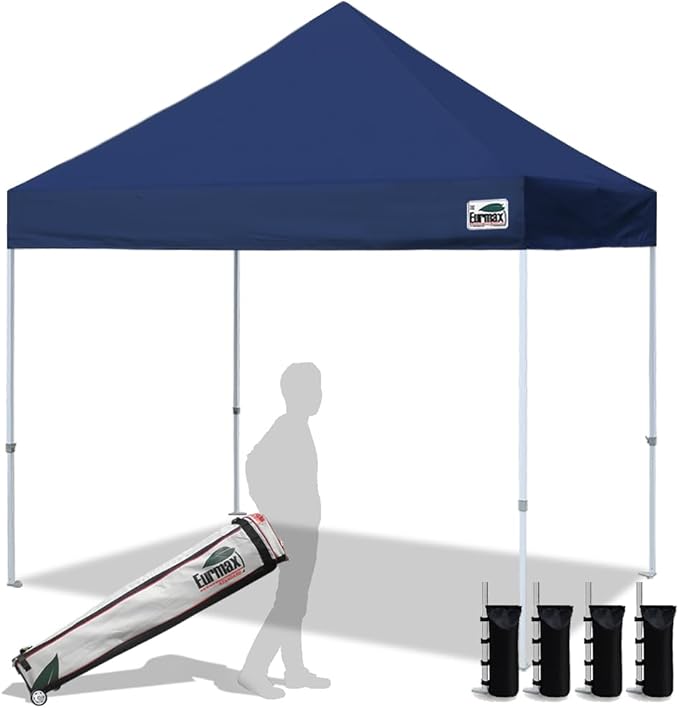Eurmax USA 8'x8' Pop Up Canopy Tent Commercial Instant Canopies with Heavy Duty Roller Bag,Bonus 4 Sand Weights Bags (Navy Blue)