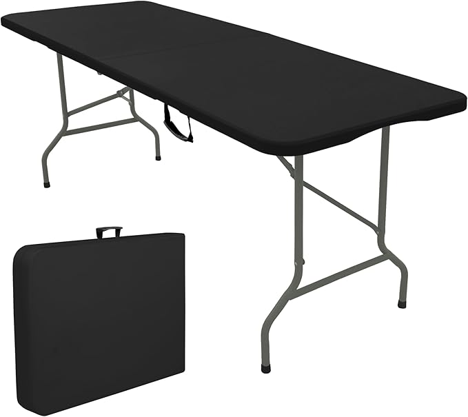 Folding Tables with Carrying Handle Lightweight Rectangular Portable Plastic Camping Table Steel Legs for Party, Dining, Wedding, Events, Picnic Indoor, Outdoor (5FT, Black)