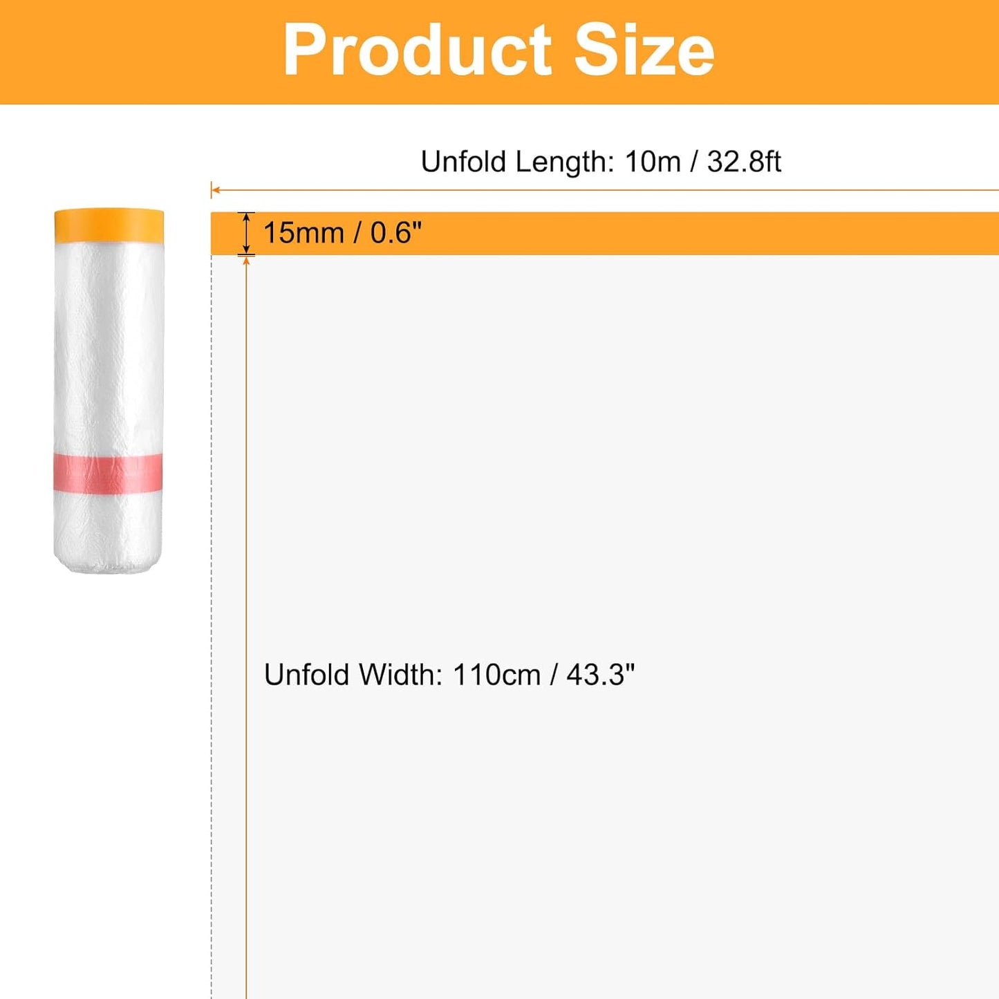HARFINGTON 3 Rolls Pre-Taped Masking Film 43.3" x32.8ft Double Adhesive Tape and Drape Painters Plastic Drop Cloth Film with Tape Plastic Sheeting for Automotive Painting Covering